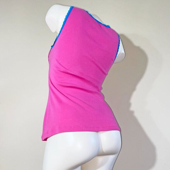 DC COMICS SUPER GIRL LOGO PRE-LOVED L PINK TANK & PINK/BLUE OMBRE STRIPED TIGHTS - Picture 4 of 10